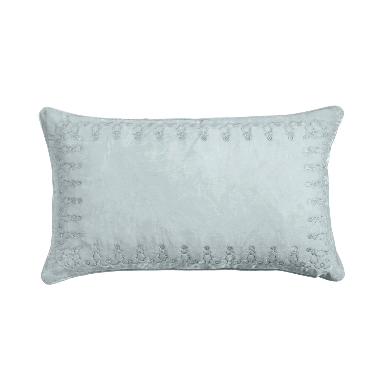 Stella Faux Silk Velvet Embroidered Lumbar Pillow, 14" x 24", Icy Blue, 1PC