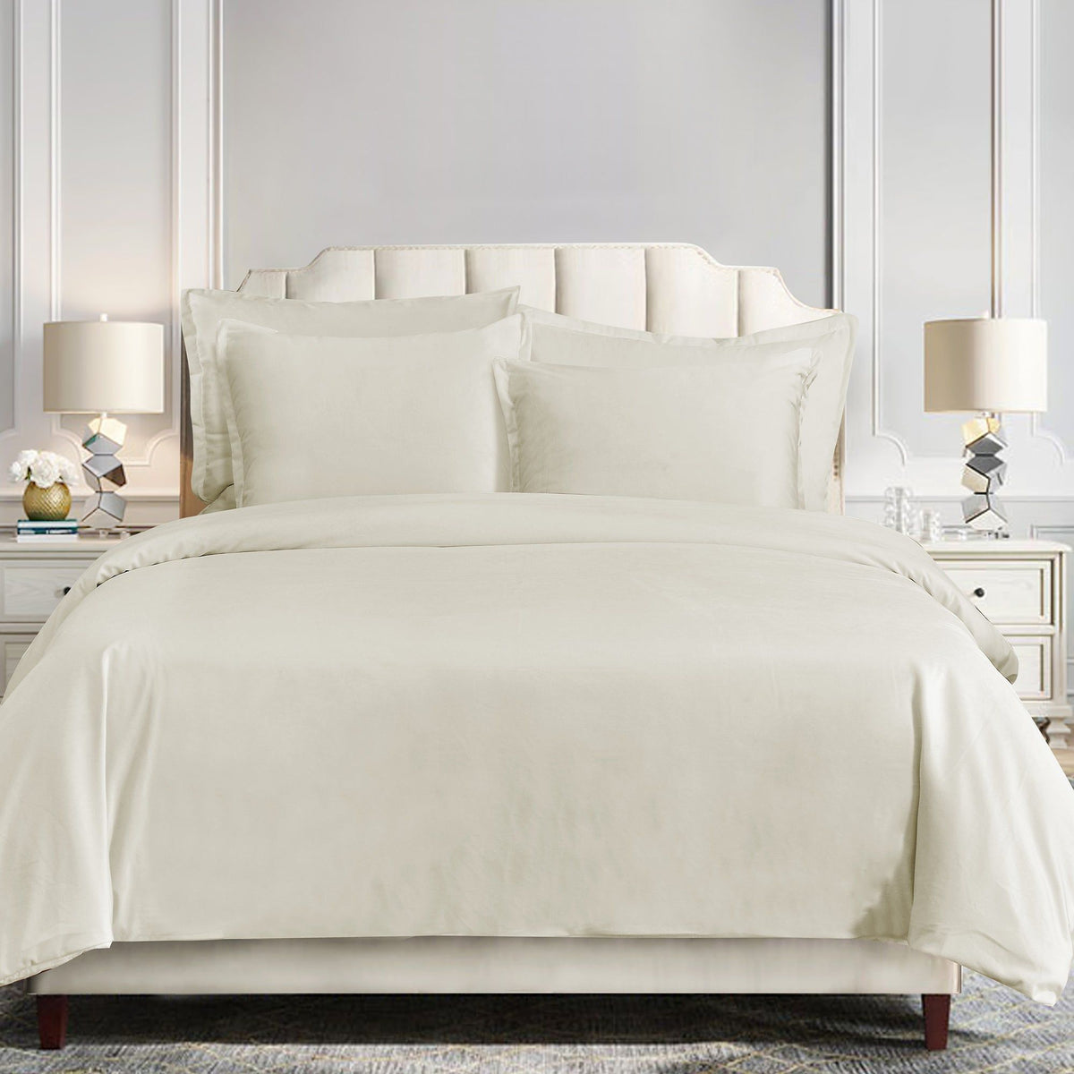 Velvet Duvet Cover Set, Super Queen, Cream, 3PC