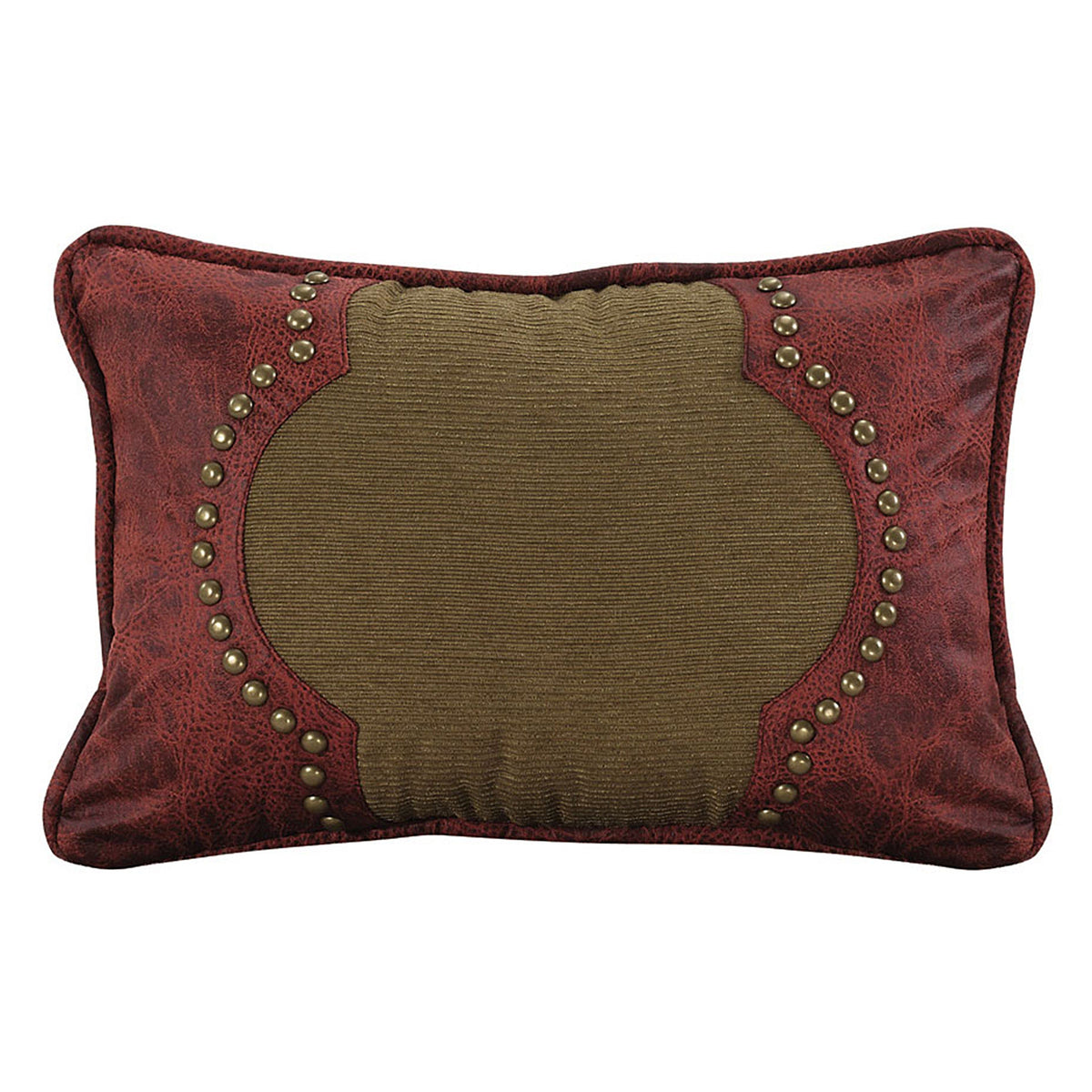 San Angelo Red Contour Studded Leather Lumbar Pillow, 12" x 18", 1PC