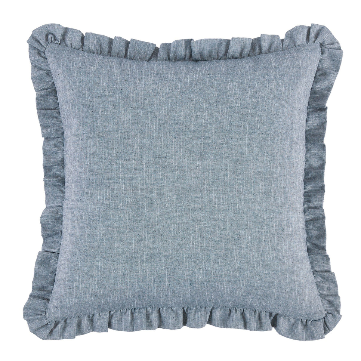 Chambray Ruffled Denim Blue Euro Sham, 27" x 27", 1PC
