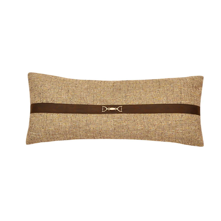 Herringbone Buckle Detailed Lumbar Pillow, 14" x 36", Sand, 1PC