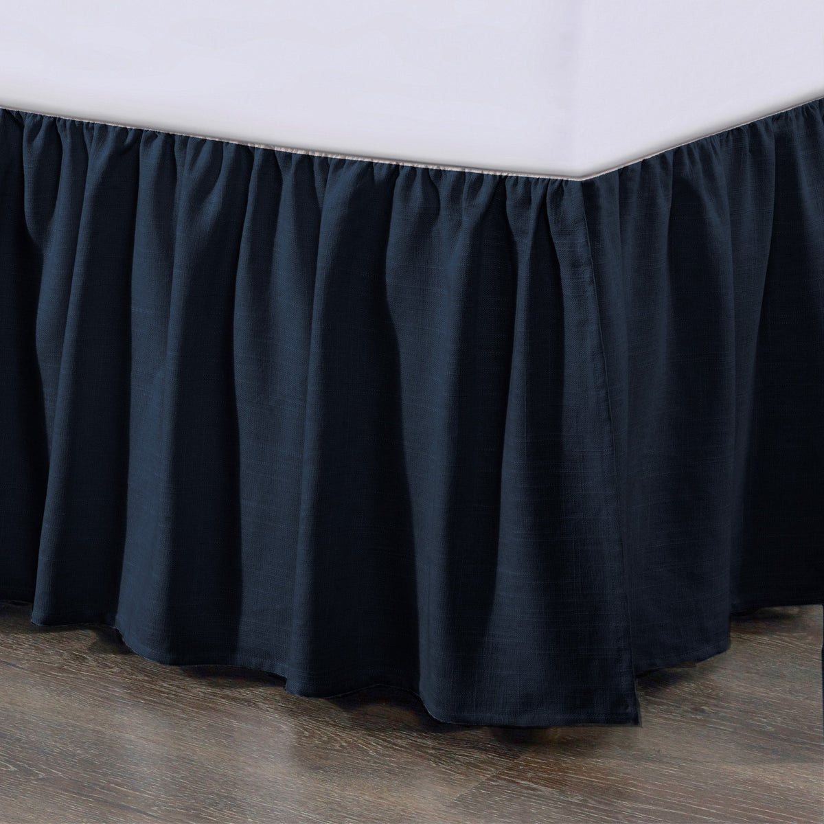 Lily Washed Linen Gathered Bed Skirt, Queen, Navy, 1PC