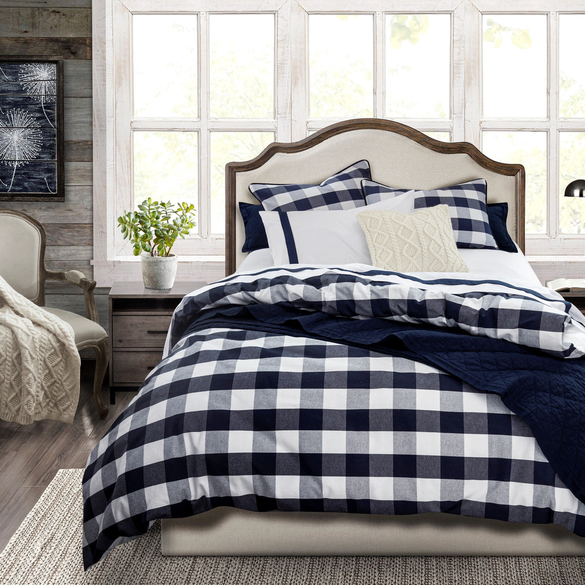 Camille Buffalo Check Duvet Cover Set, Super King, Navy, 3PC