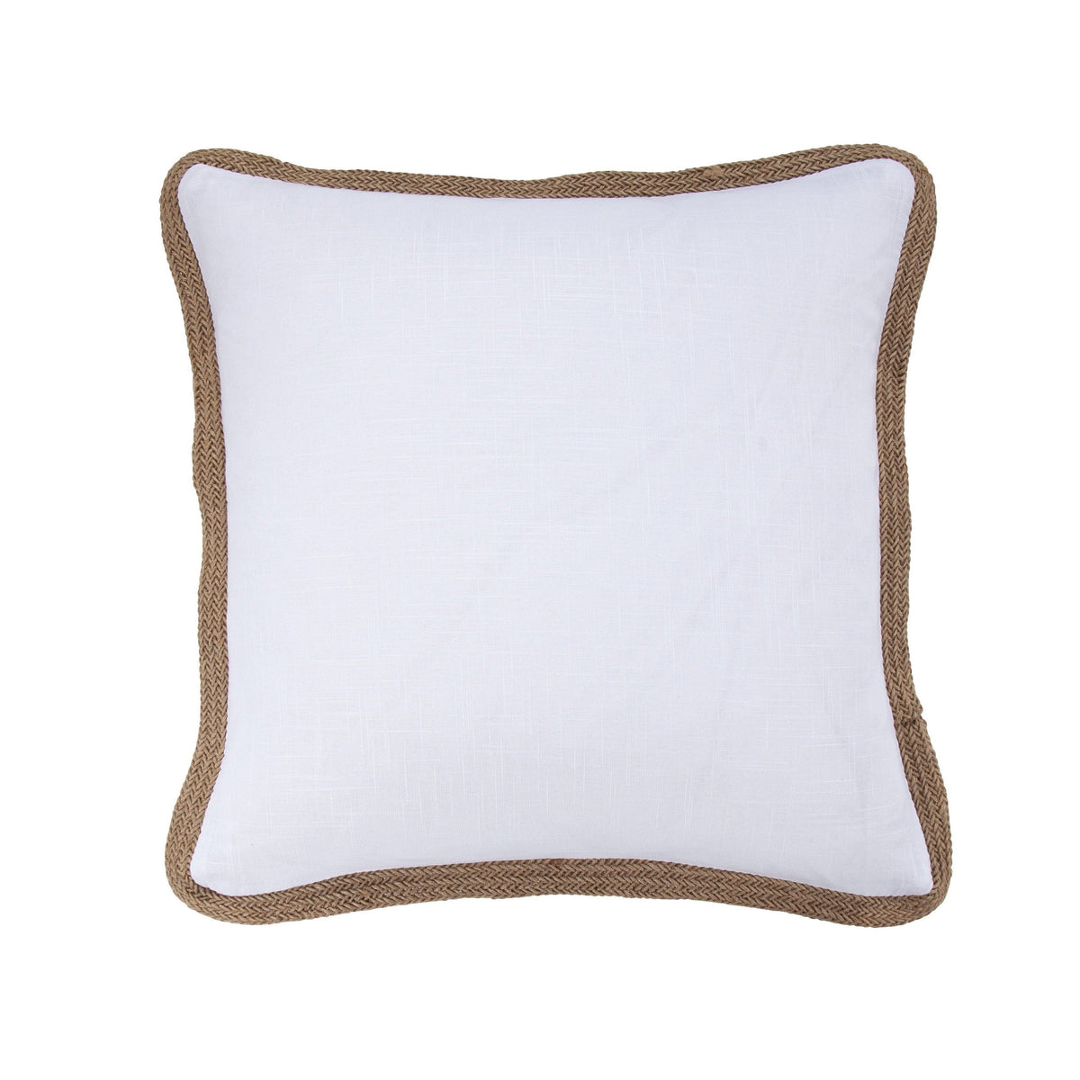 Luna Washed Linen Jute Trimmed Pillow, 20" x 20", White, 1PC