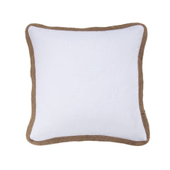 Luna Washed Linen Jute Trimmed Pillow, 20" x 20", White, 1PC