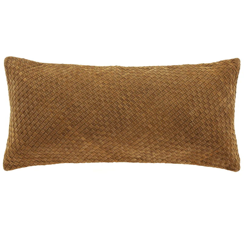 Woven Suede Lumbar Pillow, 14" x 30", Brown, 1PC