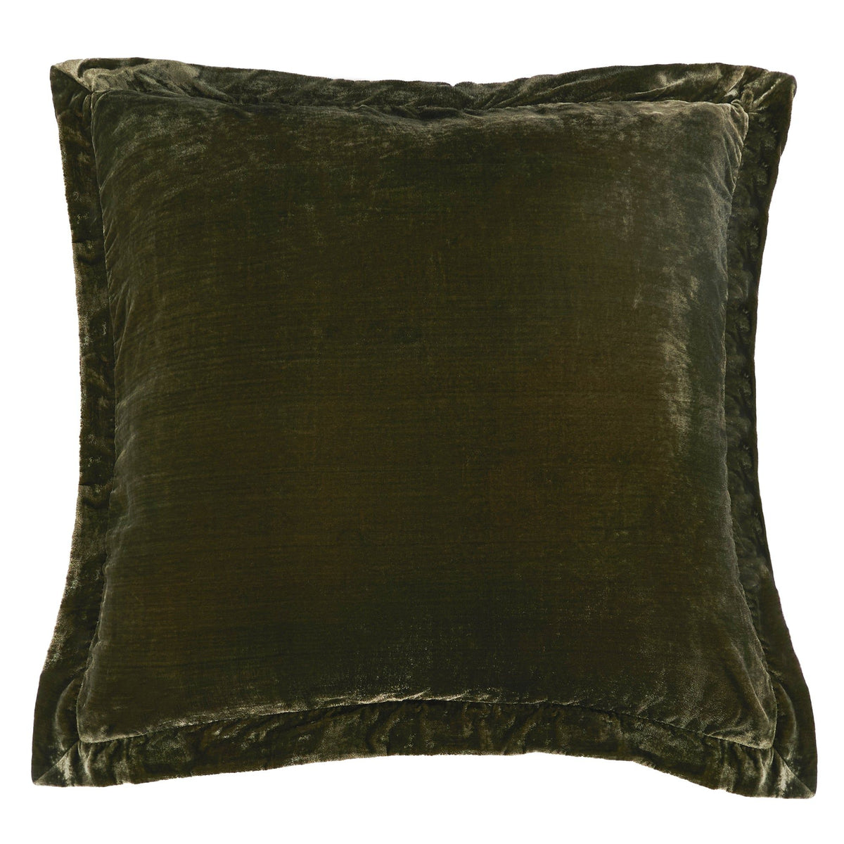 Stella Faux Silk Velvet Flanged Euro Sham, 27" x 27", Fern Green, 1PC