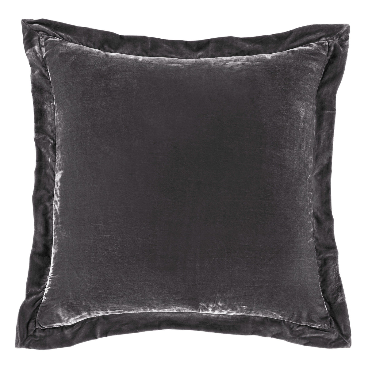 Stella Faux Silk Velvet Flanged Euro Sham, 27" x 27", Dark Slate, 1PC