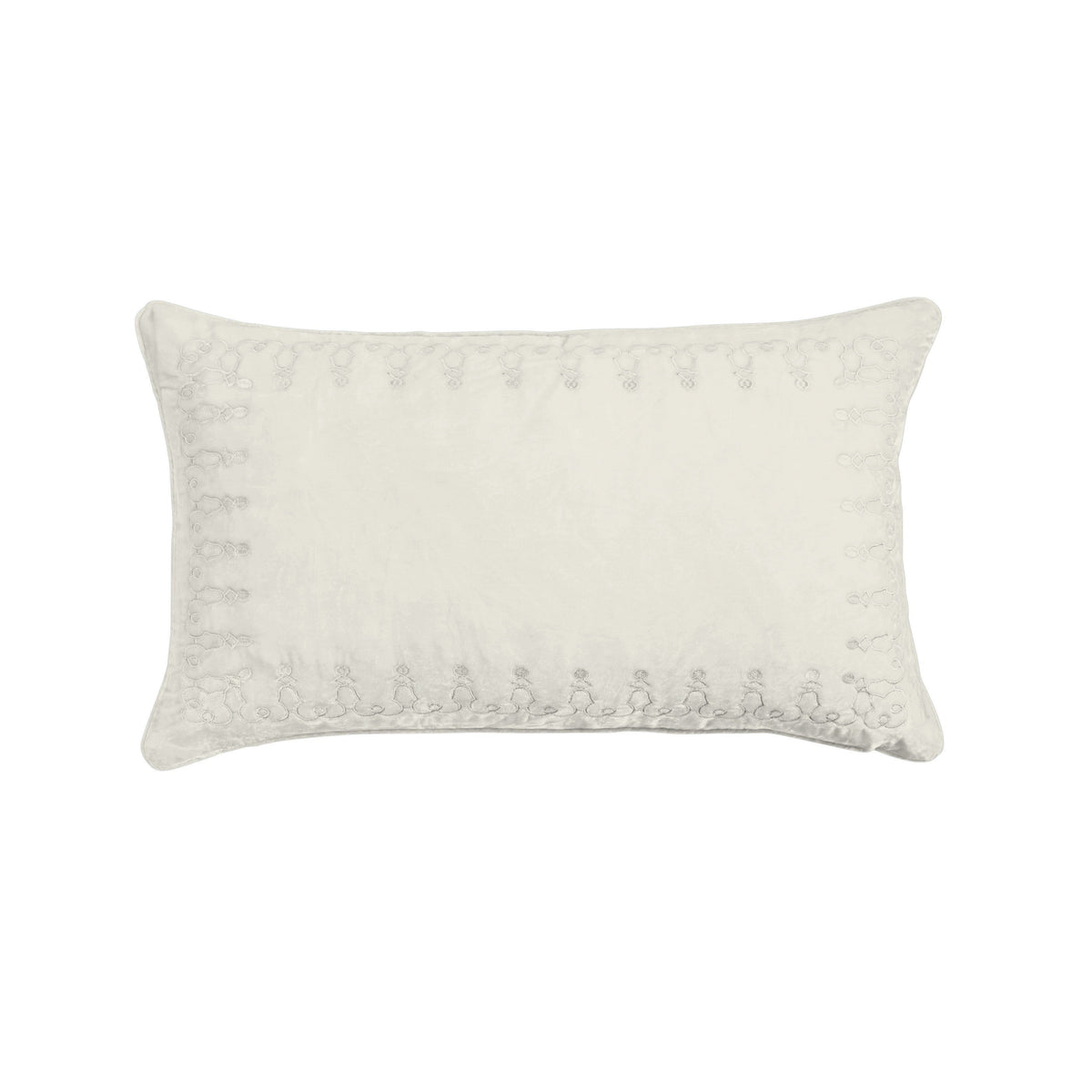 Stella Faux Silk Velvet Embroidered Lumbar Pillow, 14" x 24", Stone, 1PC