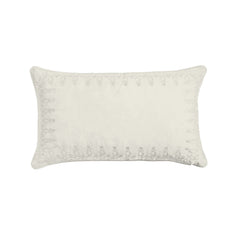 Stella Faux Silk Velvet Embroidered Lumbar Pillow, 14" x 24", Stone, 1PC