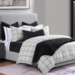 Windowpane Plaid Duvet Cover Set, Super King, White, 3PC