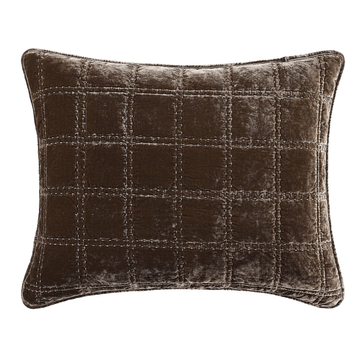 Stella Faux Silk Velvet Double Box Stitch Pillow Sham, 21" x 34", Green Ochre, 1PC