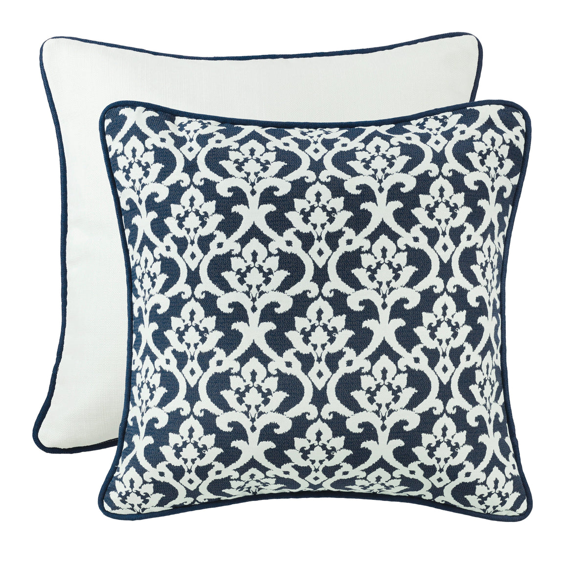Navy & White Floral Jacquard Piping Detailed Euro Sham, 27" x 27", 1PC