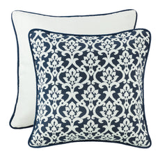 Navy & White Floral Jacquard Piping Detailed Euro Sham, 27" x 27", 1PC