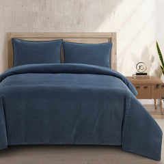 Stonewashed Cotton Canvas Duvet Cover Set, Super Queen, Denim, 3PC
