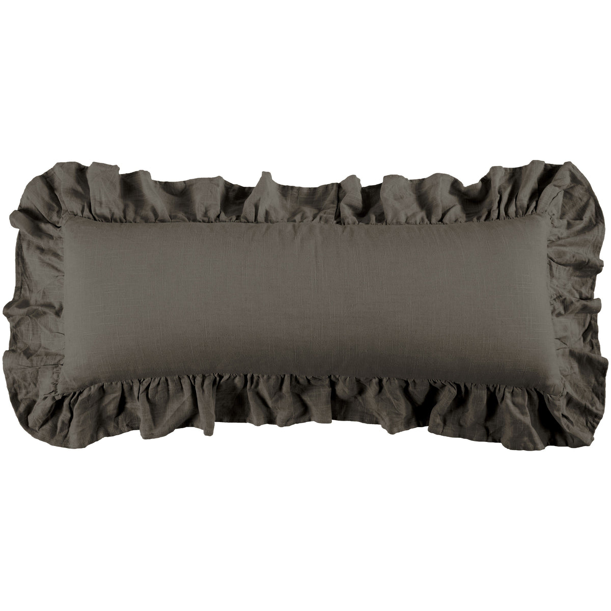 Luna Washed Linen Ruffled Lumbar Pillow, 14" x 36", Slate, 1PC