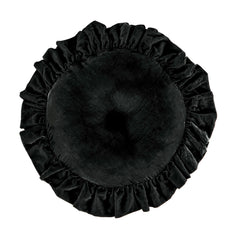 Stella Faux Silk Velvet Ruffled Round Pillow, 18", Black, 1PC