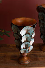 Copper Patina Vases Metal Lotus Leaf Design S/2