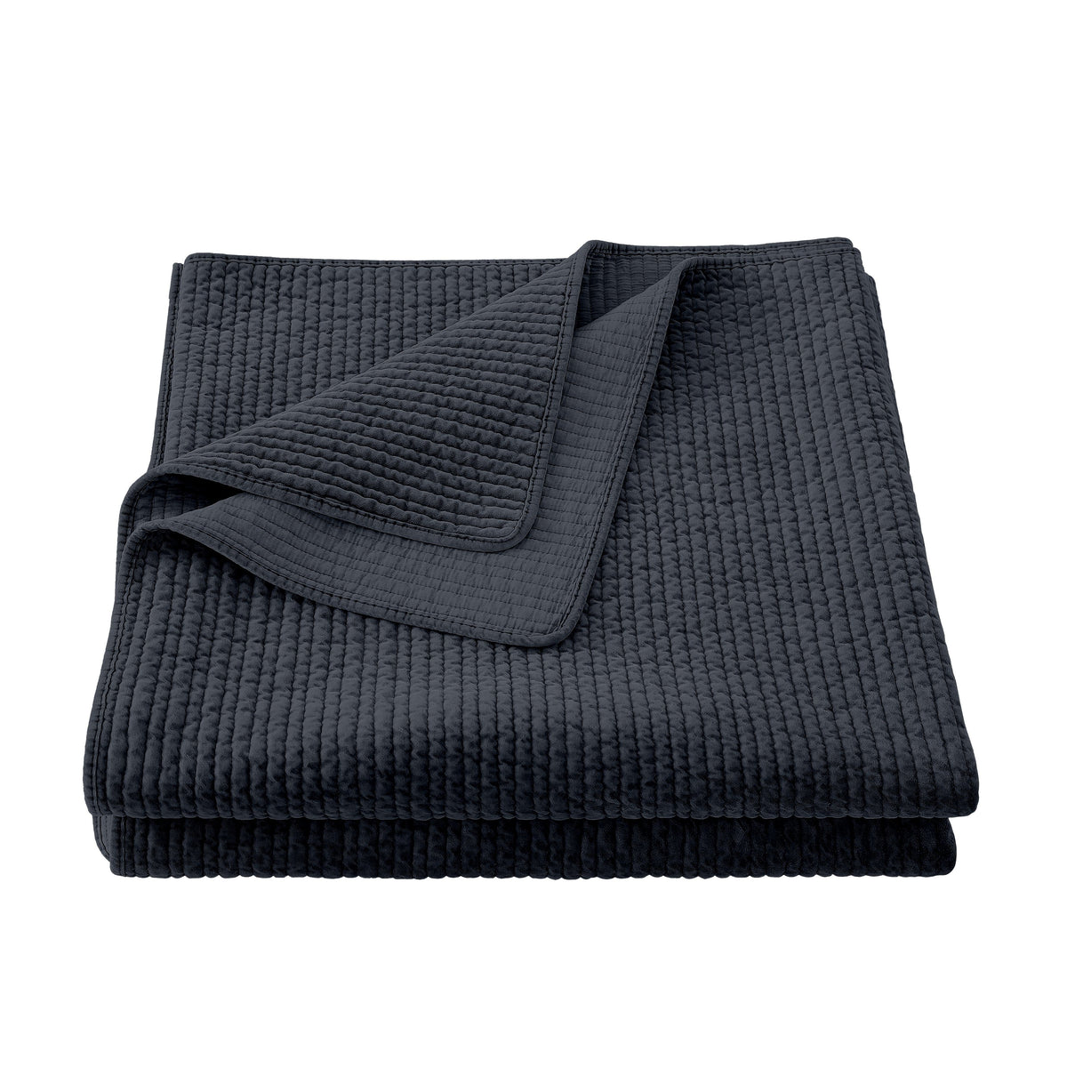 Stonewashed Cotton Velvet Quilt, Twin, Navy, 1PC