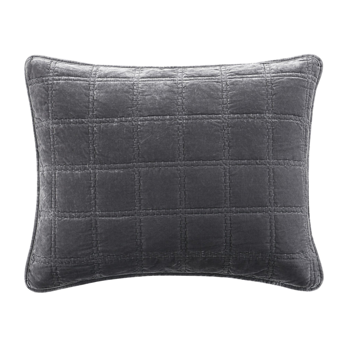 Stella Faux Silk Velvet Double Box Stitch Pillow Sham, 21" x 27", Slate, 1PC