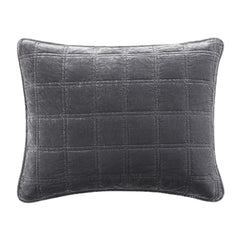 Stella Faux Silk Velvet Double Box Stitch Pillow Sham, 21" x 27", Slate, 1PC