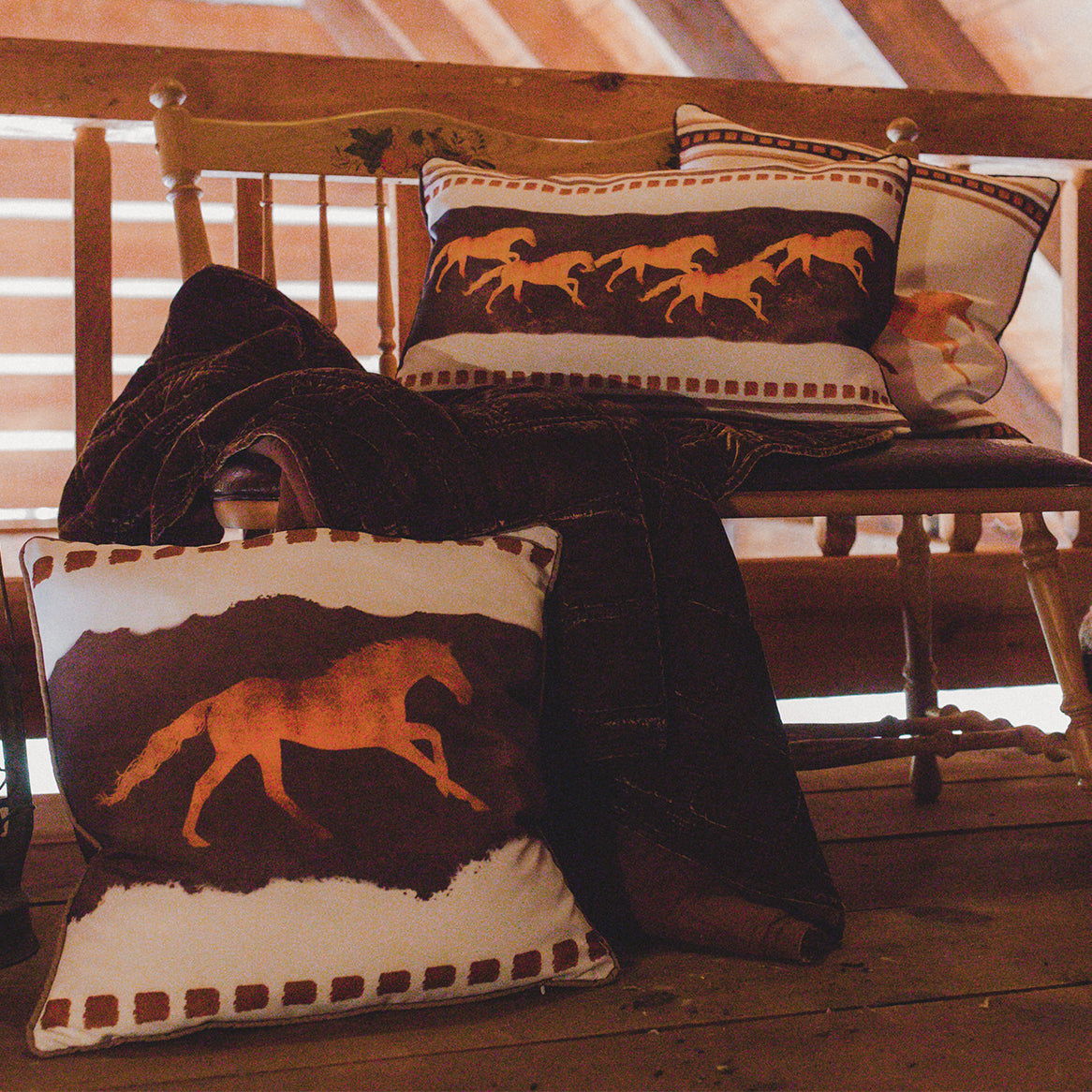 Running Remuda Indoor/Outdoor Pillow, 20" x 20",  One Horse, 1PC, 2 MOQ