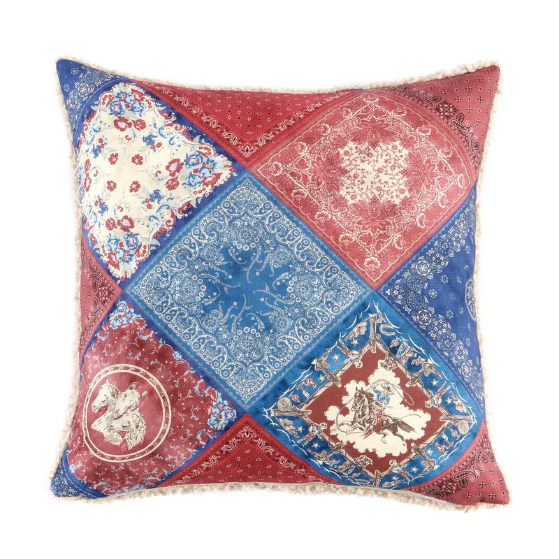 Patchwork Bandana Teddy-Backed Pillow, 18" x 18", 1PC, 2 MOQ