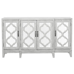 Mckellen - 4 Door Wood Trellis Accent Cabinet - Distressed White