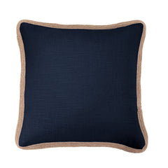 Luna Washed Linen Jute Trimmed Euro Sham, 27" x 27", Navy, 1PC