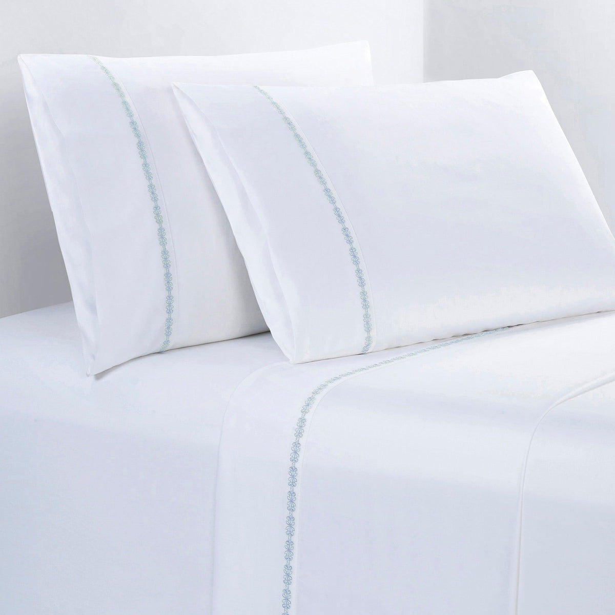 350TC Laurel Embroidered Border Sheet Set, Queen, Light Blue, 4PC
