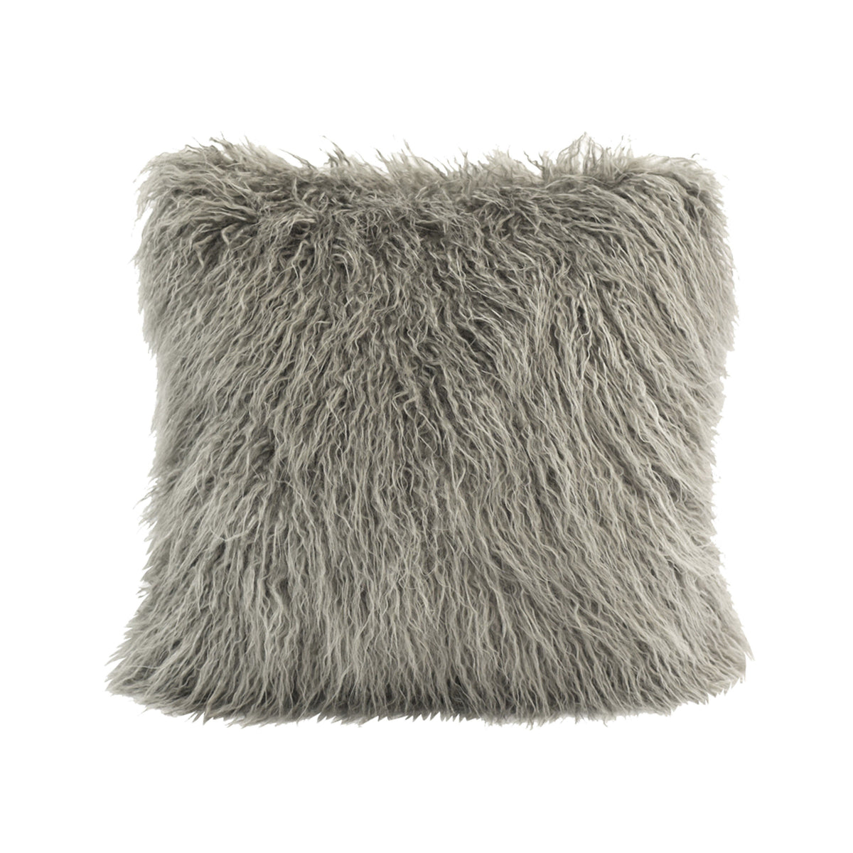 Mongolian Faux Fur Throw Pillow, 18" x 18", Gray, 1PC