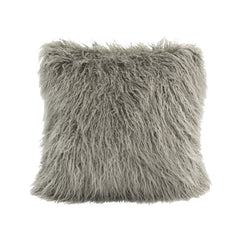 Mongolian Faux Fur Throw Pillow, 18" x 18", Gray, 1PC