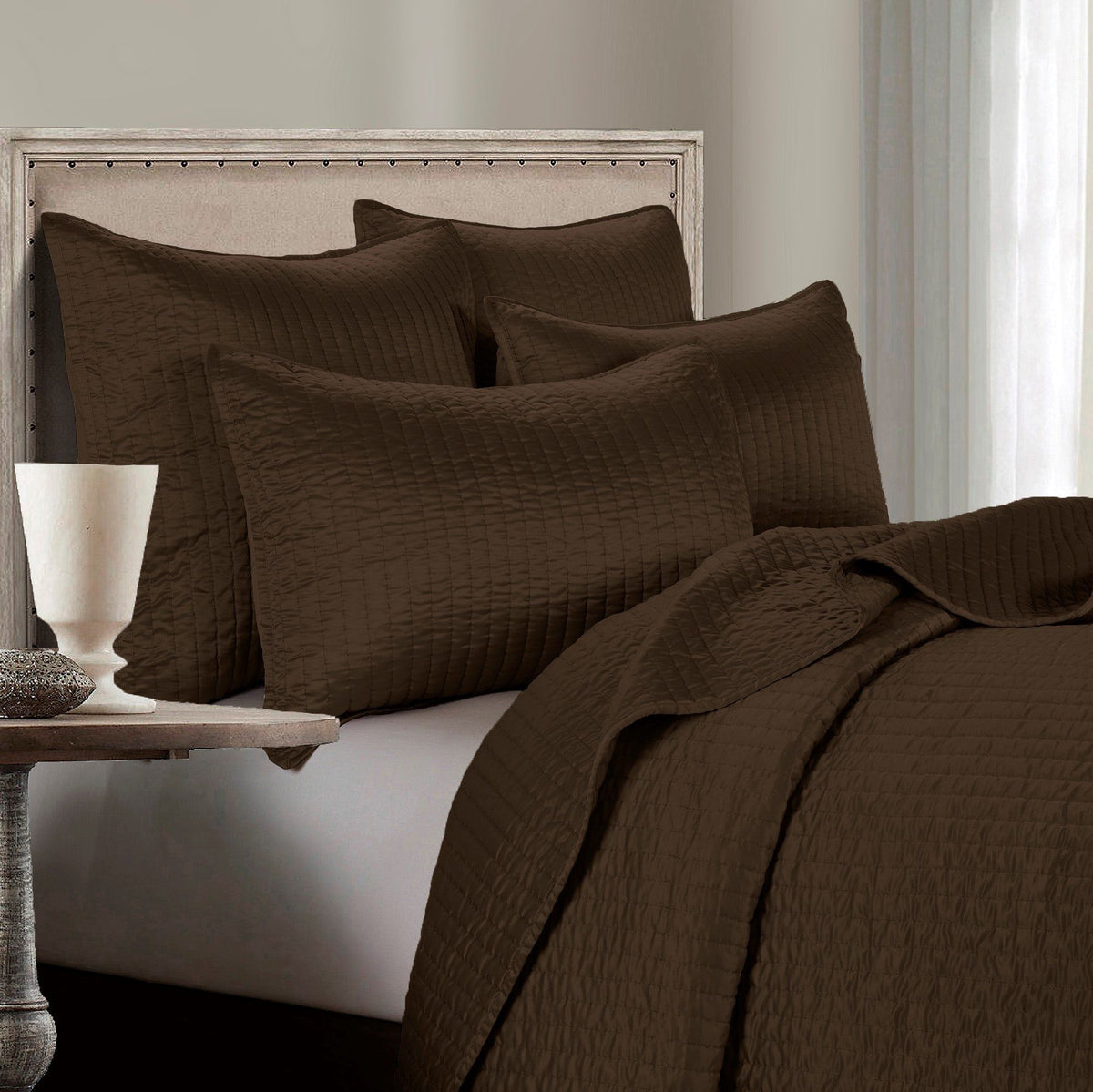 Satin Channel Quilt Set, King, Chocolate, 3PC