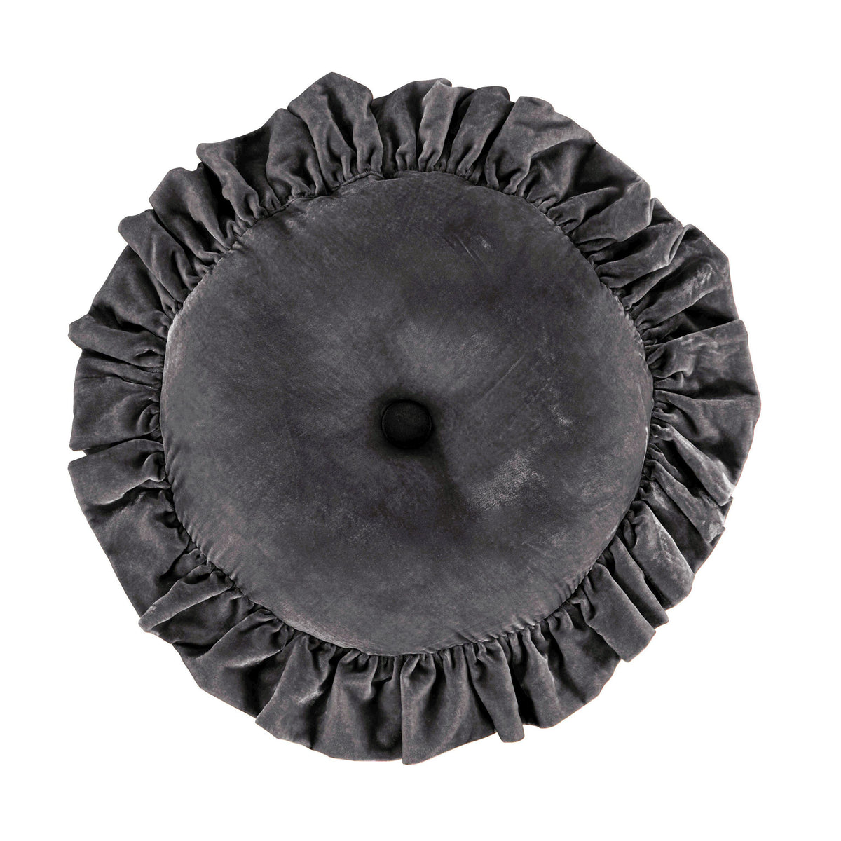 Stella Faux Silk Velvet Ruffled Round Pillow, 18", Dark Slate, 1PC