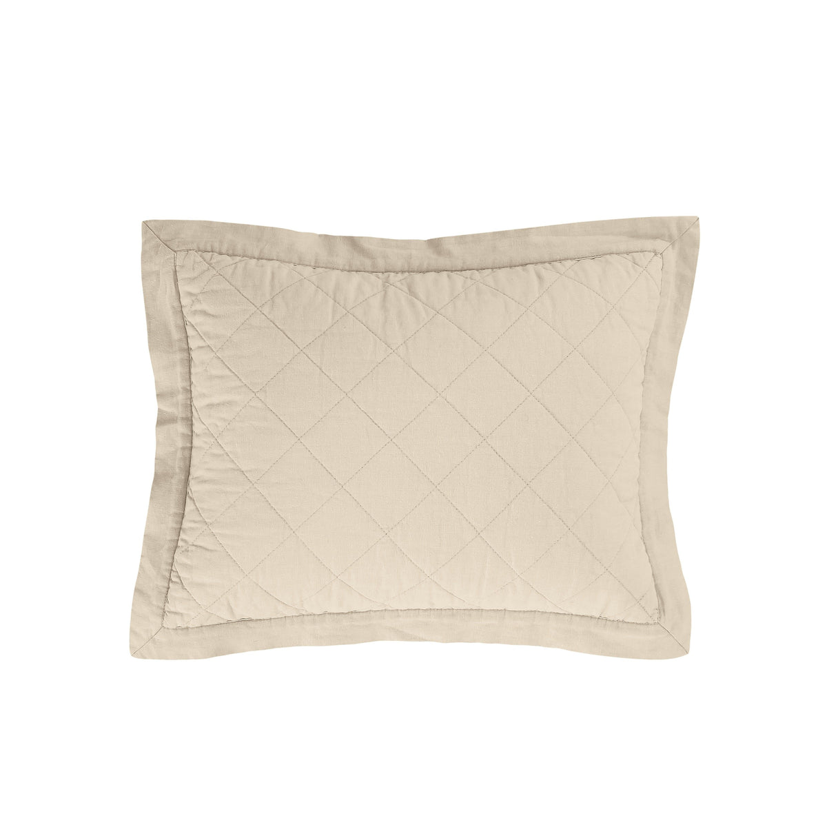 Linen Cotton Diamond Quilted Boudoir Pillow, 12" x 16", Light Tan, 1PC