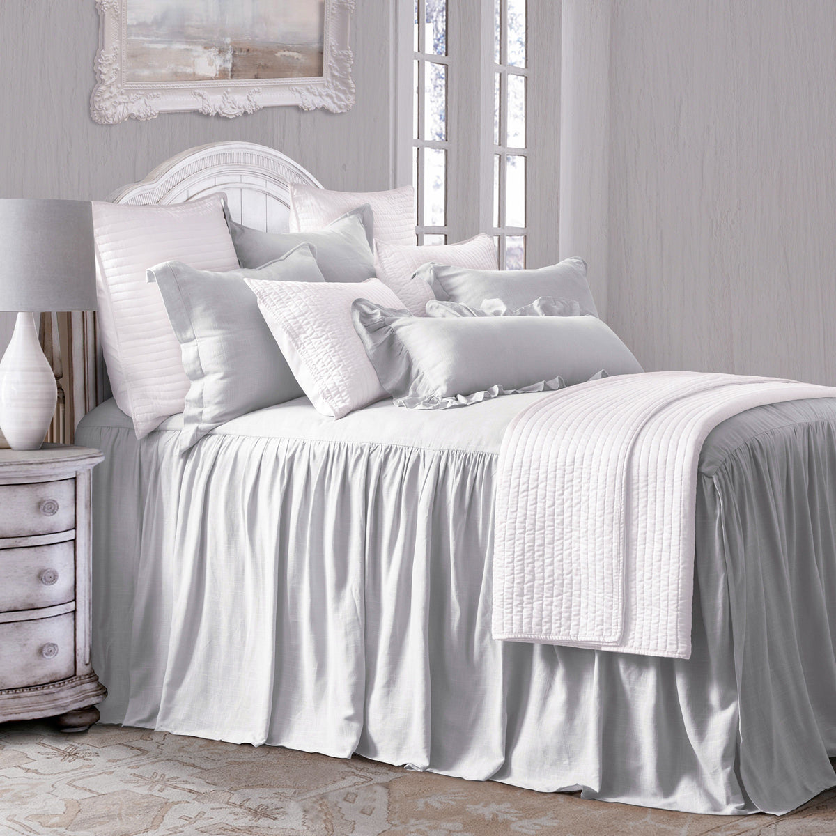 Luna Washed Linen Bedspread Set, Super King, Light Gray, 3PC