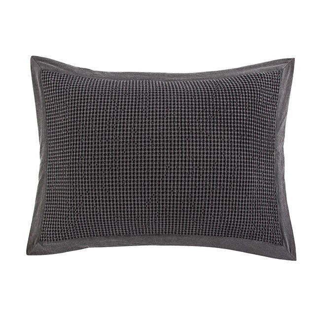 Stonewashed Cotton Waffle Weave Pillow Sham Set, 21" x 34", Slate, 2PC