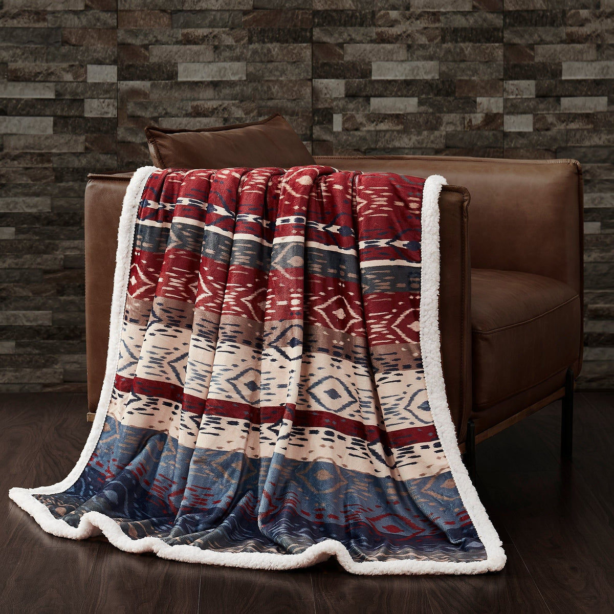Home on the Range Aztec Campfire Sherpa Throw, 54" x 68", 1PC, 6 MOQ