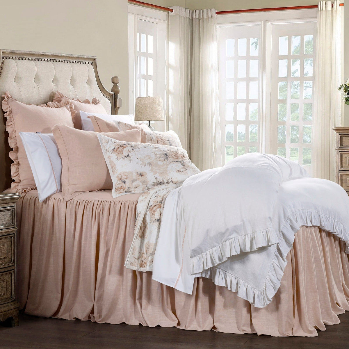 Luna Washed Linen Bedspread Set, Super King, Blush, 3PC
