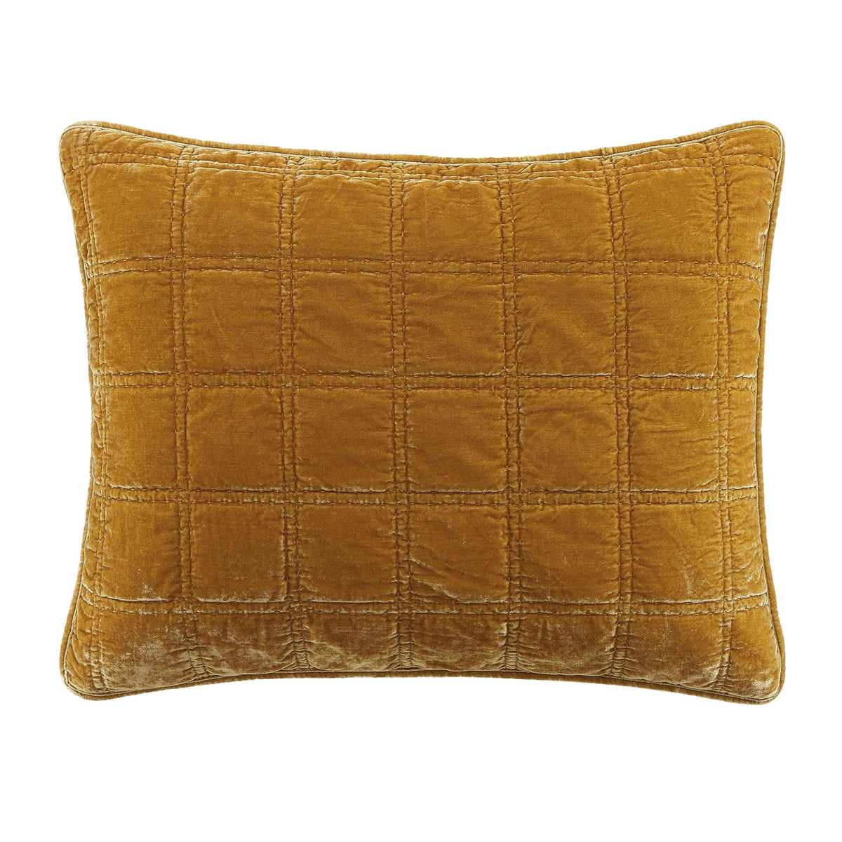 Stella Faux Silk Velvet Double Box Stitch Pillow Sham, 21" x 34", Saffron, 1PC