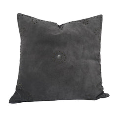 Western Suede Antique Silver Concho & Studded Pillow, 20" x 20", Gray, 1PC