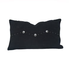 Western Suede Antique Silver Concho & Studded Lumbar Pillow, 12" x 20", Black, 1PC