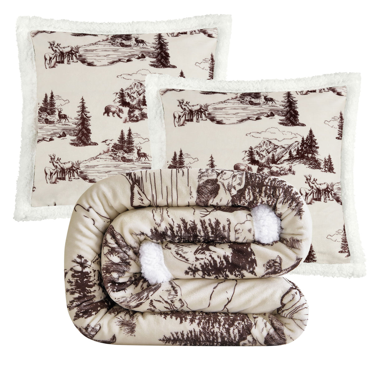 White Pine Campfire Sherpa Throw Set, 3PC