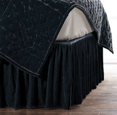 Stella Faux Silk Velvet Bed Skirt, King, Midnight Blue, 1PC