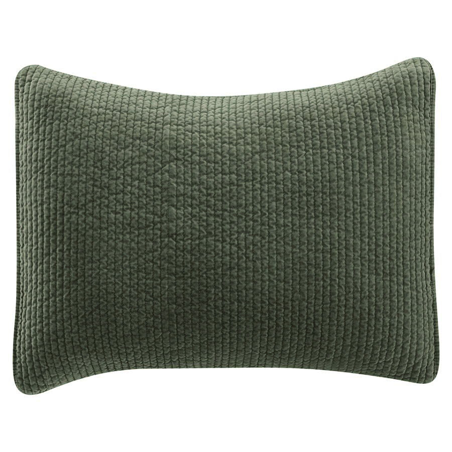 Stonewashed Cotton Velvet Quilted Pillow Sham, 21" x 27", Fern Green, 1PC