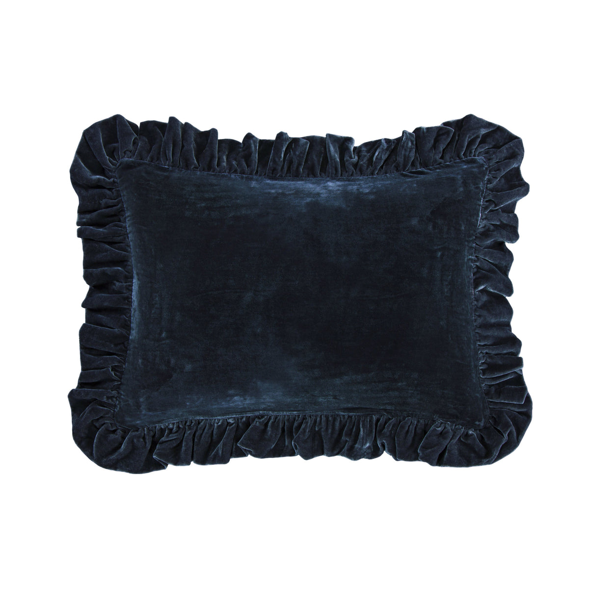 Stella Faux Silk Velvet Ruffled Oblong Pillow, 16" x 21", Midnight Blue, 1PC