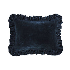 Stella Faux Silk Velvet Ruffled Oblong Pillow, 16" x 21", Midnight Blue, 1PC