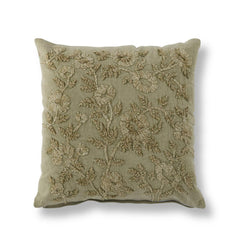 20"x20" Cotton Stone Washed Sage Green Floral Embroidered Pillow