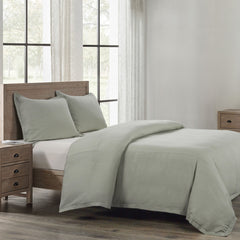 Hera Washed Linen Flange Duvet Cover Set, Super King, Sage, 3PC