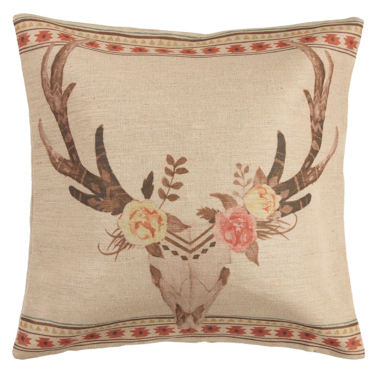 Desert Skull Flower Burlap Throw Pillow, 22" x 22", 1PC